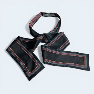 Vicky Davis for Vera Silk Skinny Scarf Black Rainbow Stripe Japan Made Vintage